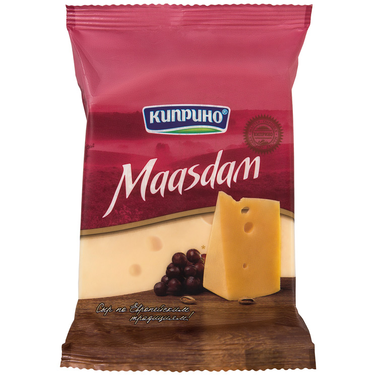 Сыр Маасдам флоупак 45% 200гр ТМ Киприно
