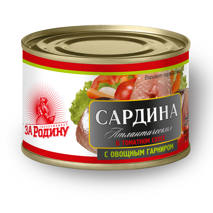 Сардина атлантическая с овощным гарниром в томатном соусе 250гр жб За Родину