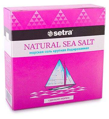 Соль морская пищевая крупная йодированная 500гр картон упак Setra